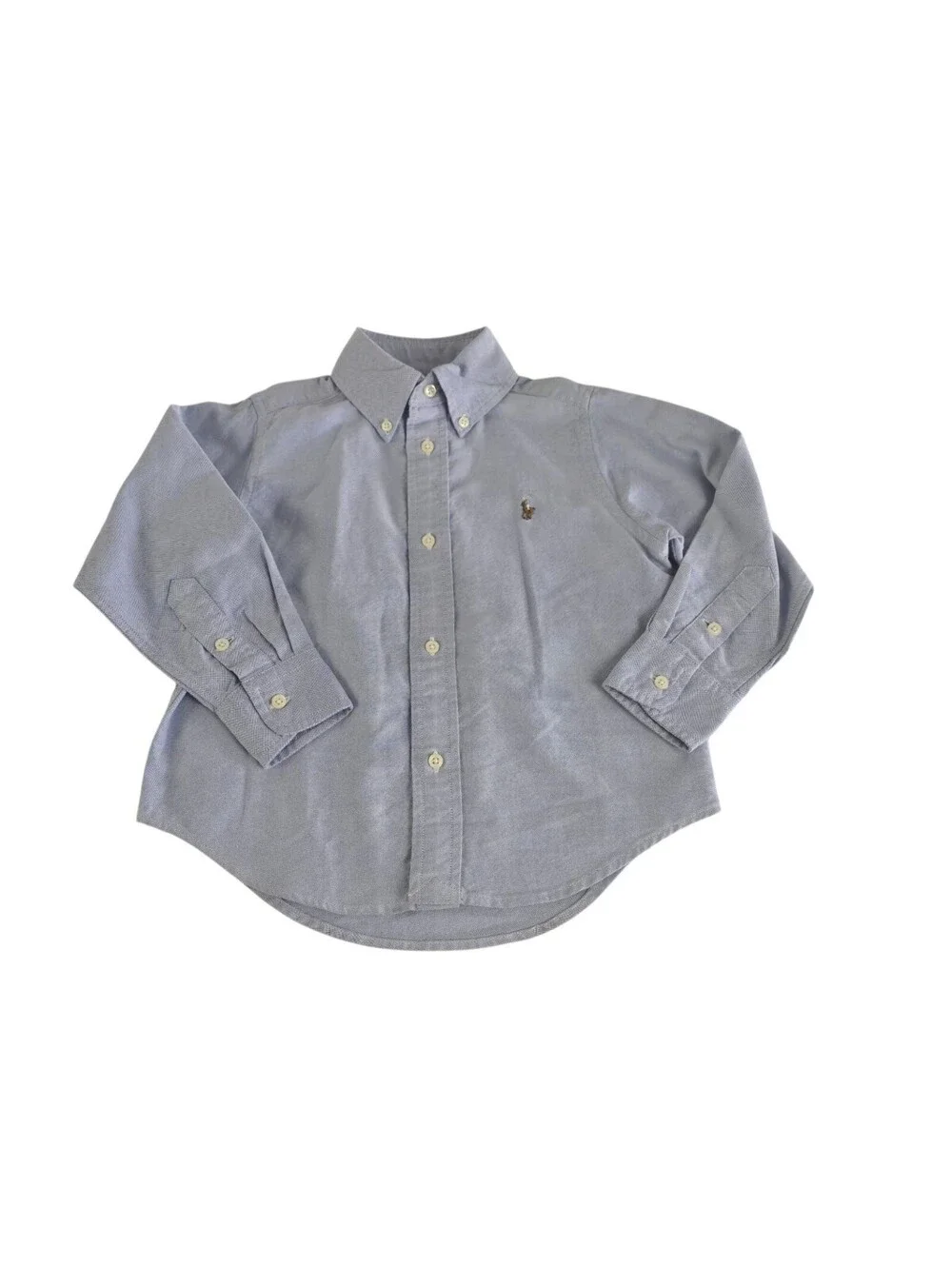 Ralph Lauren Boys Denim Blue Button Down Shirt Cotton Long Sleeve 3T Color Pony
